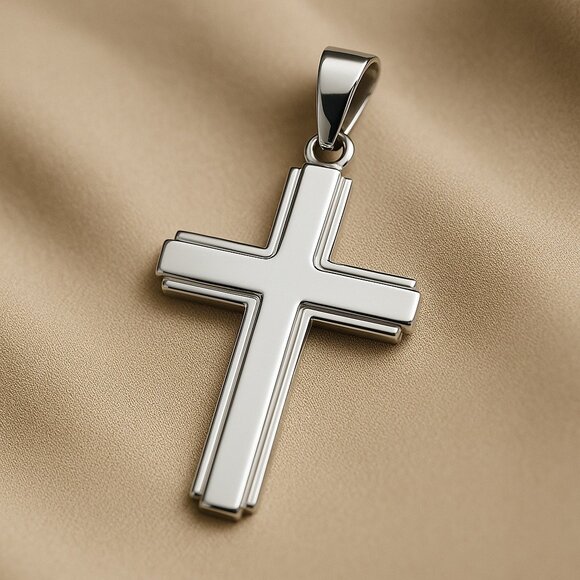 Solid 925 Sterling Silver Cross Pendant, Classic Minimalist Men's& Women's Cross - Picture 1 of 3